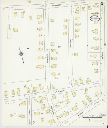 Sanborn Fire Insurance Map from Reading, Middlesex County, Massachusetts (1909), Sheet #0005 - Complete Map Set gallery image, historic Sanborn map, vintage wall art, Massachusetts Massachusetts
