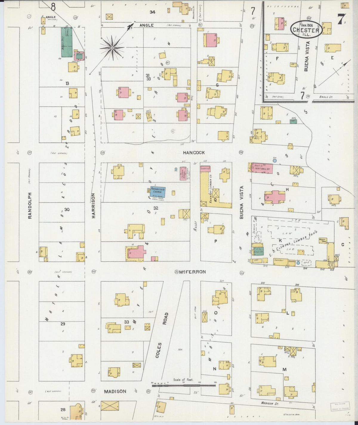 Sanborn Fire Insurance Map from Chester, Randolph County, Illinois (1906), Sheet #0007 - Complete Map Set gallery image, historic Sanborn map, vintage wall art, Illinois Illinois