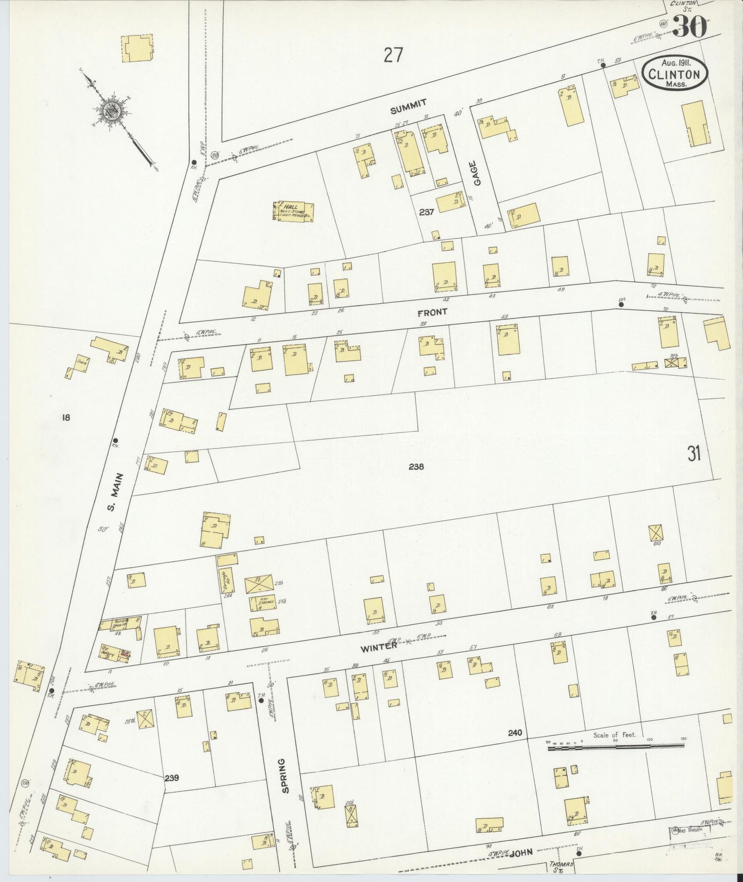 Sanborn Fire Insurance Map from Clinton, Worcester County, Massachusetts (1911), Sheet #0030 - Historic Sanborn Fire Insurance Map Print, vintage old map wall art, antique decor, genealogy gift, Massachusetts Massachusetts map