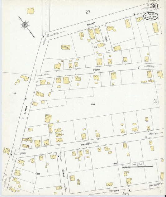 Sanborn Fire Insurance Map from Clinton, Worcester County, Massachusetts (1911), Sheet #0030 - Historic Sanborn Fire Insurance Map Print, vintage old map wall art, antique decor, genealogy gift, Massachusetts Massachusetts map