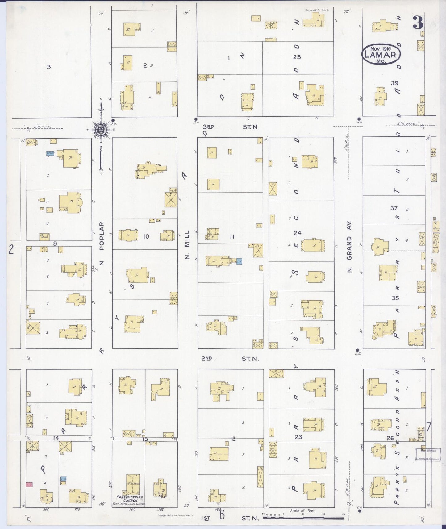 Sanborn Fire Insurance Map from Lamar, Barton County, Missouri (1916), Sheet #0003 - Complete Map Set gallery image, historic Sanborn map, vintage wall art, Missouri Missouri