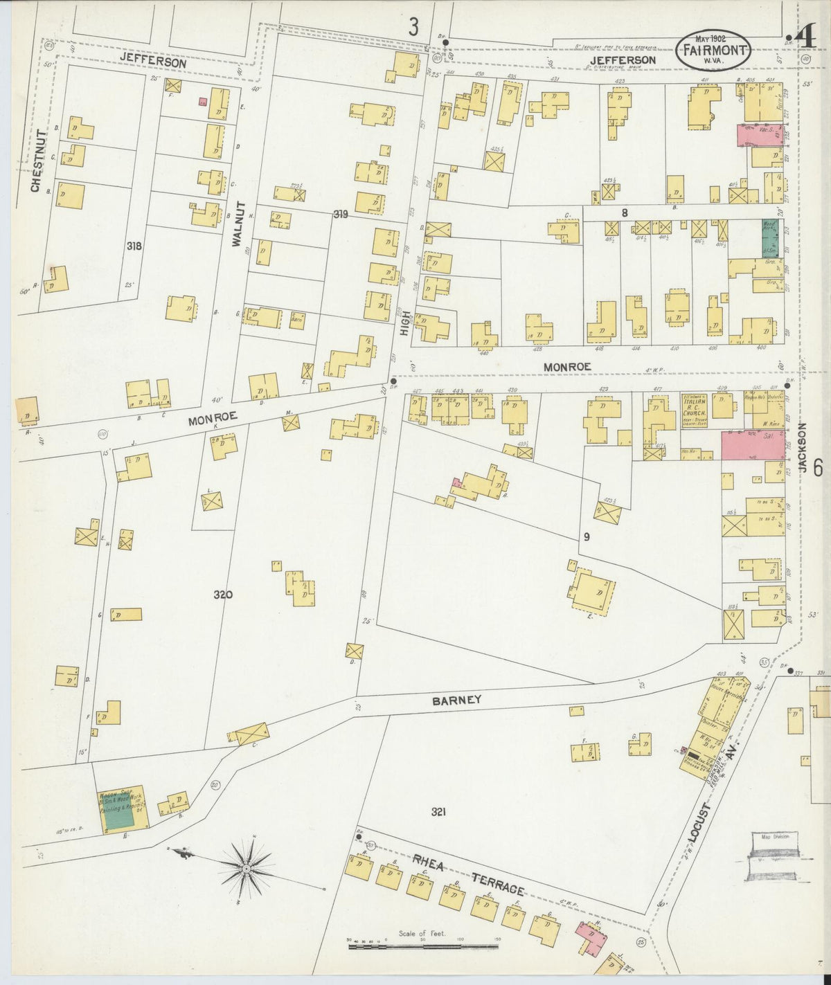 Sanborn Fire Insurance Map from Fairmont, Marion County, West Virginia (1902), Sheet #0004 - Complete Map Set gallery image, historic Sanborn map, vintage wall art, West Virginia West Virginia