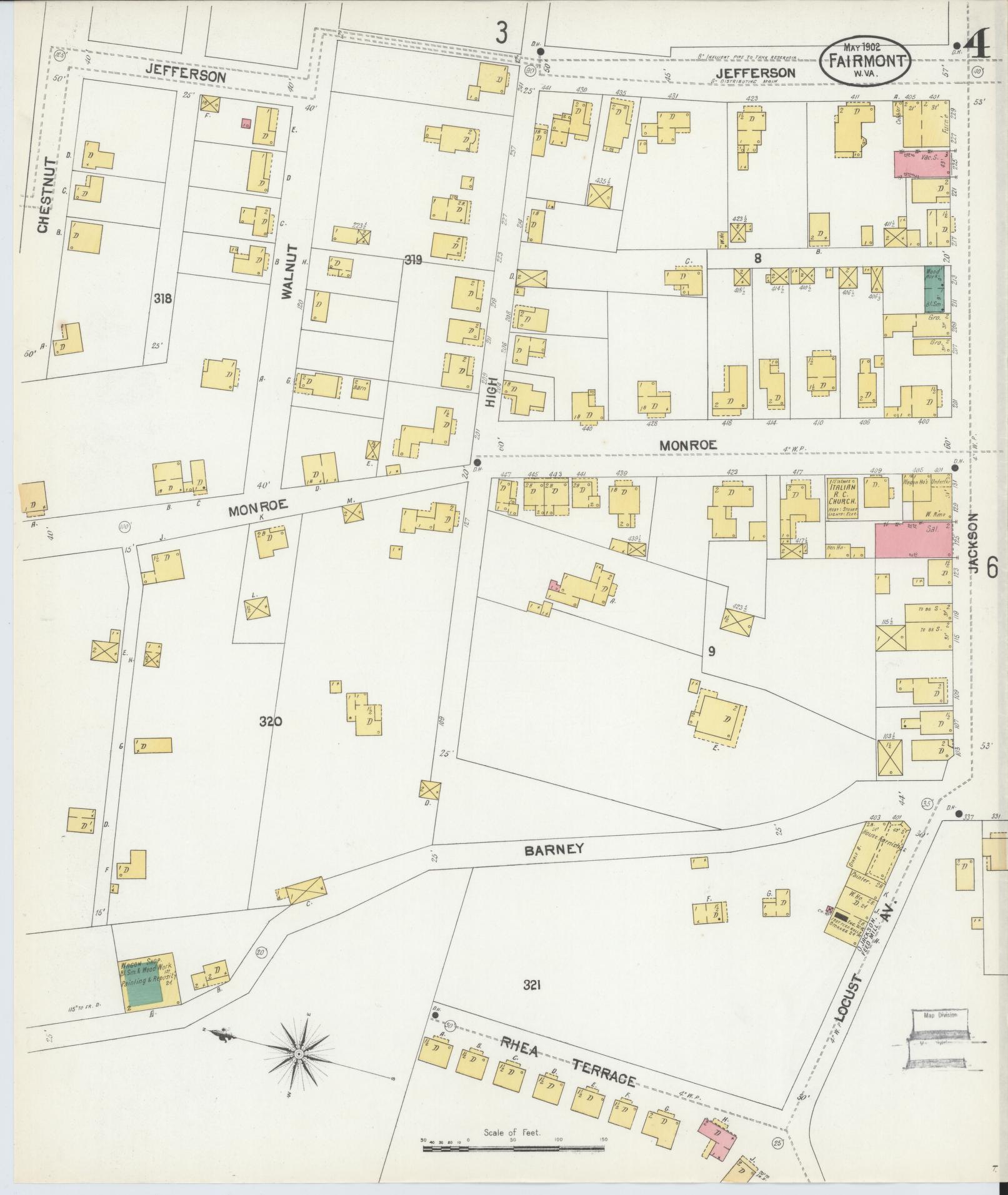 Sanborn Fire Insurance Map from Fairmont, Marion County, West Virginia (1902), Sheet #0004 - Complete Map Set gallery image, historic Sanborn map, vintage wall art, West Virginia West Virginia
