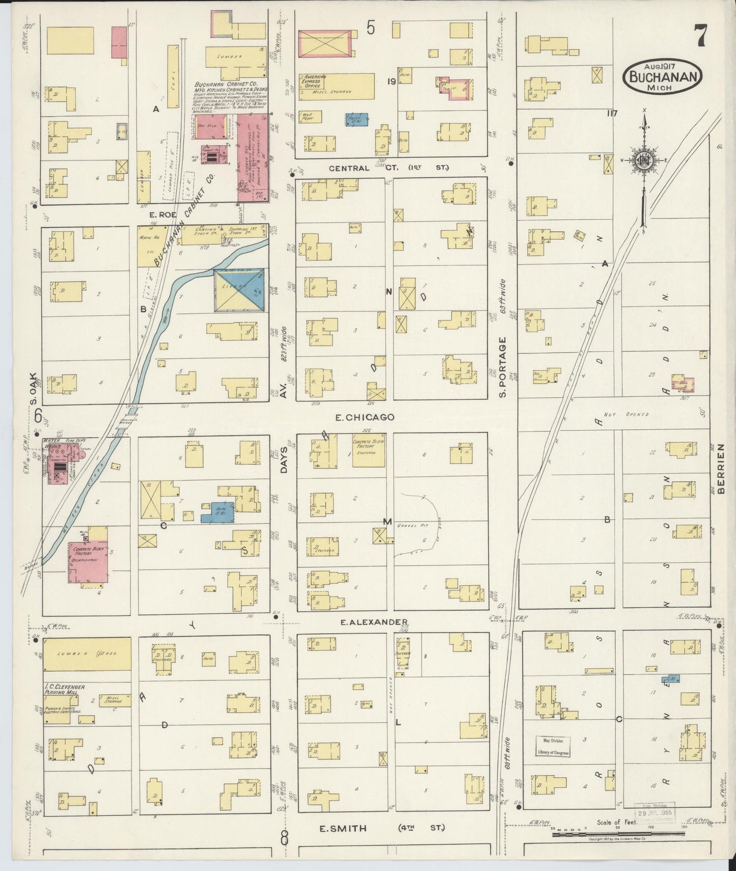Sanborn Fire Insurance Map from Buchanan, Berrien County, Michigan (1917), Sheet #0007 - Historic Sanborn Fire Insurance Map Print, vintage old map wall art, antique decor, genealogy gift, Michigan Michigan map