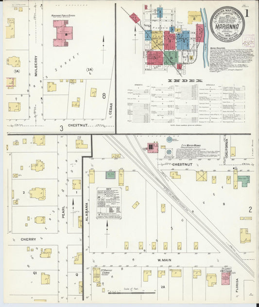 Sanborn Fire Insurance Map from Marianna, Lee County, Arkansas (1908), Sheet #0001 - Historic Sanborn Fire Insurance Map Print, vintage old map wall art, antique decor, genealogy gift, Arkansas Arkansas map