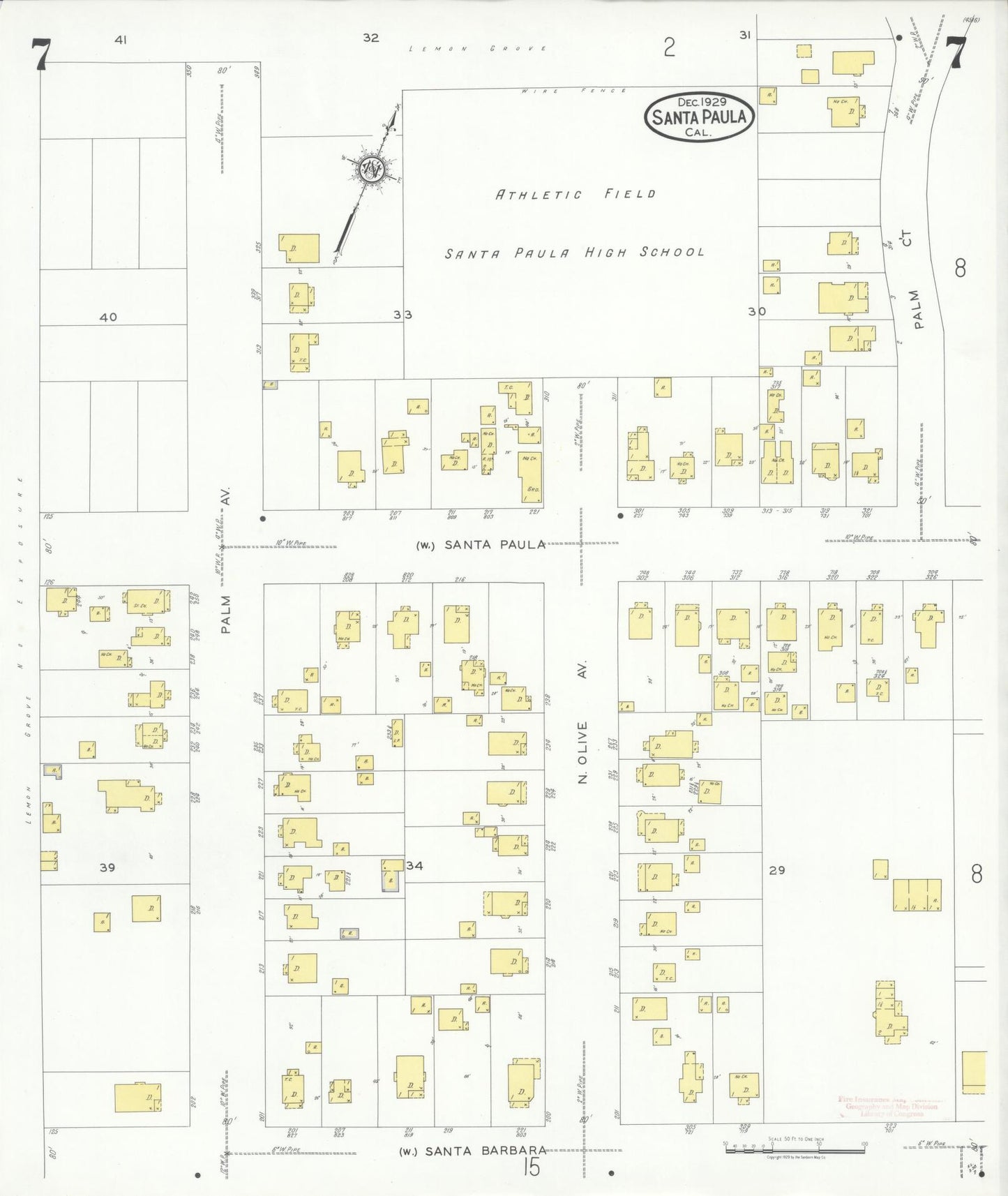 Sanborn Fire Insurance Map from Santa Paula, Ventura County, California (1929), Sheet #0007 - Complete Map Set gallery image, historic Sanborn map, vintage wall art, California California