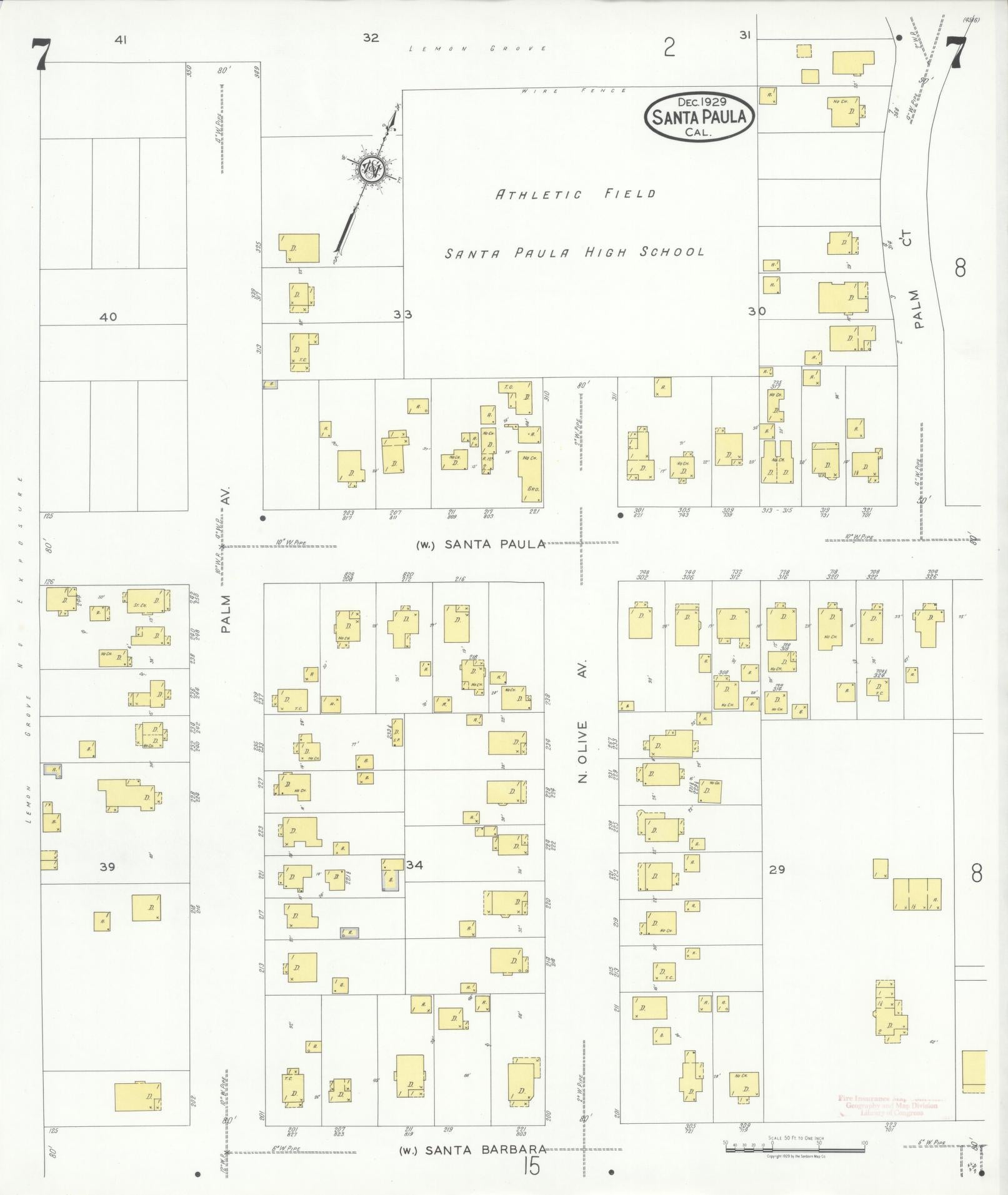 Sanborn Fire Insurance Map from Santa Paula, Ventura County, California (1929), Sheet #0007 - Complete Map Set gallery image, historic Sanborn map, vintage wall art, California California