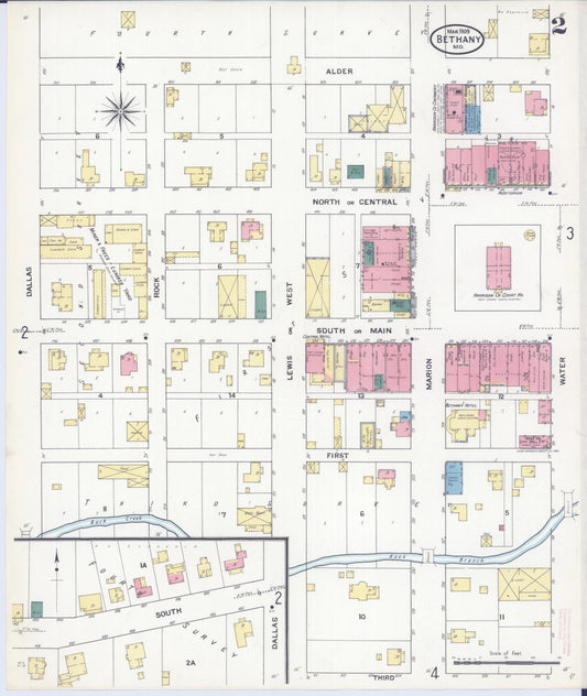 Sanborn Fire Insurance Map from Bethany, Harrison County, Missouri (1909), Sheet #0002 - Historic Sanborn Fire Insurance Map Print, vintage old map wall art, antique decor, genealogy gift, Missouri Missouri map