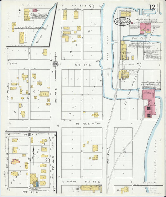 Sanborn Fire Insurance Map from Saint Cloud, Stearns, Benton, and Sherburne Counties, Minnesota (1919), Sheet #0012 - Historic Sanborn Fire Insurance Map Print, vintage old map wall art, antique decor, genealogy gift, Minnesota Minnesota map
