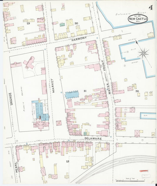 Sanborn Fire Insurance Map from New Castle, New Castle County, Delaware (1891), Sheet #0004 - Historic Sanborn Fire Insurance Map Print, vintage old map wall art, antique decor, genealogy gift, Delaware Delaware map