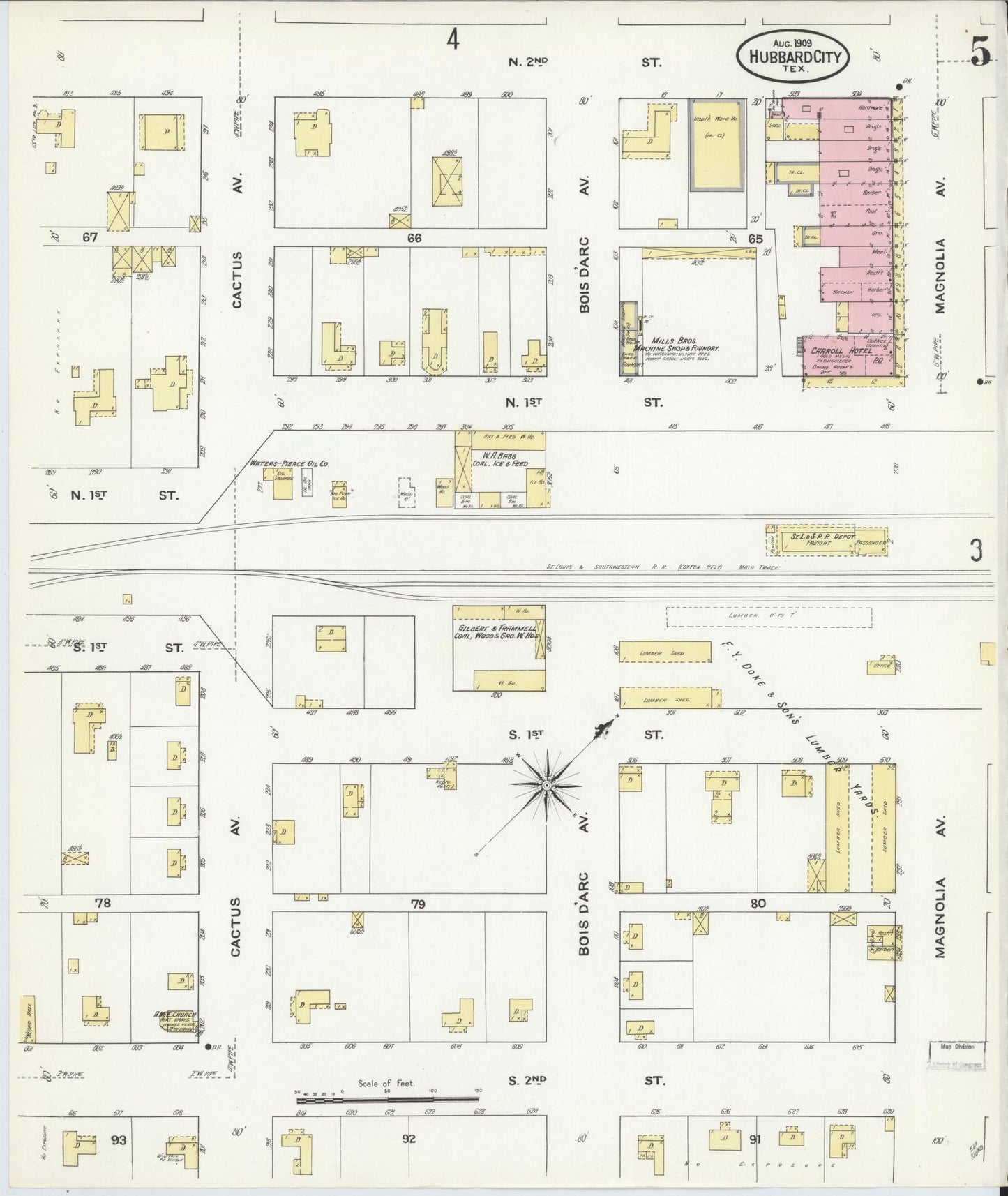 Sanborn Fire Insurance Map from Hubbard, Hill County, Texas (1909), Sheet #0005 - Historic Sanborn Fire Insurance Map Print, vintage old map wall art, antique decor, genealogy gift, Texas Texas map