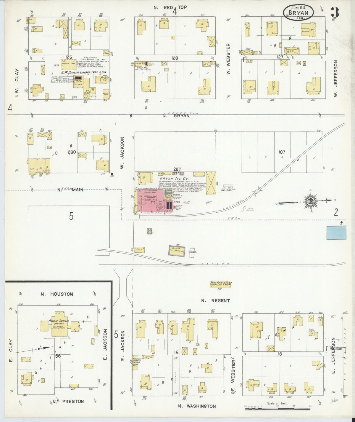 Sanborn Fire Insurance Map from Bryan, Brazos County, Texas (1912), Sheet #0003 - Complete Map Set gallery image, historic Sanborn map, vintage wall art, Texas Texas
