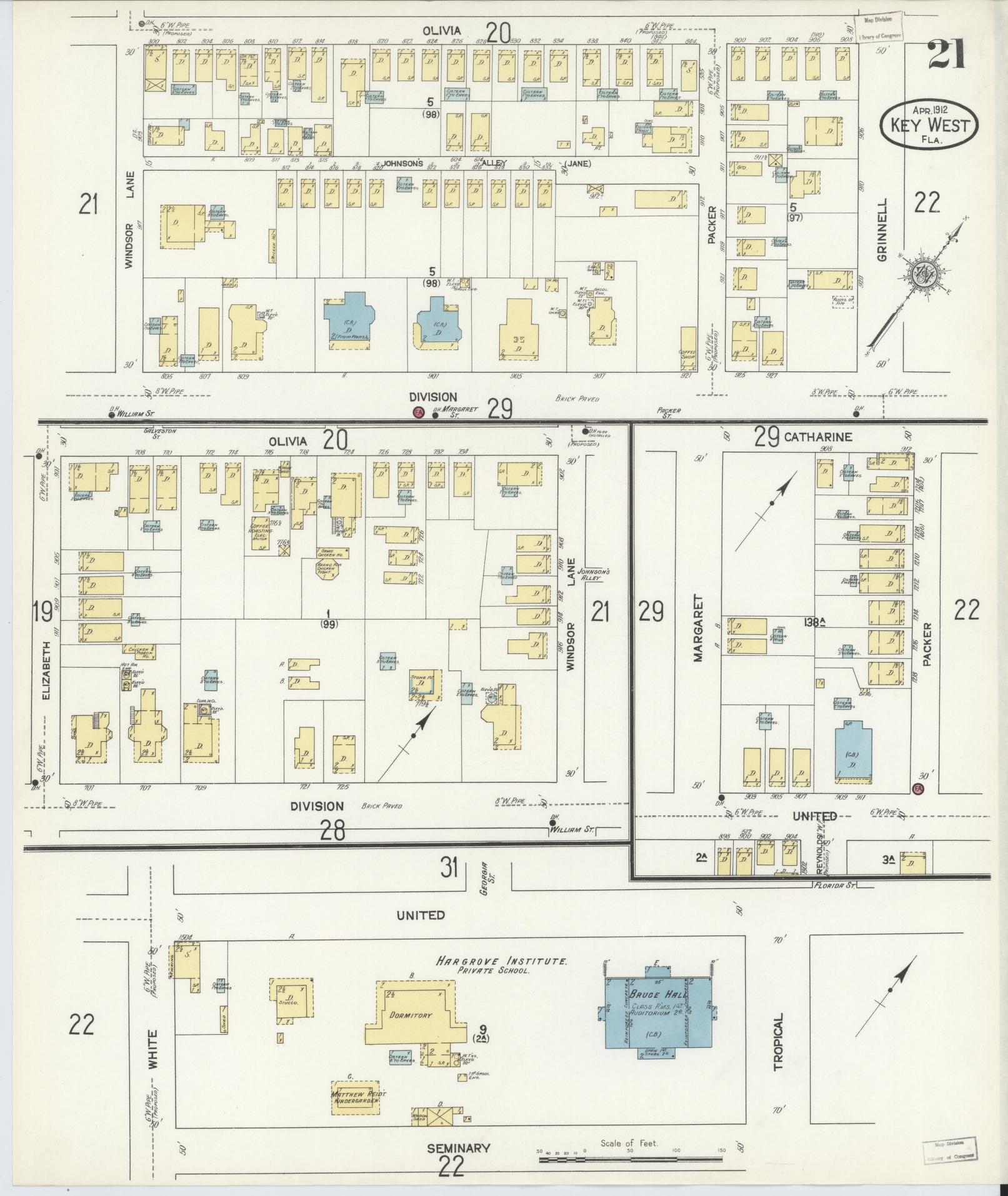 Sanborn Fire Insurance Map from Key West, Monroe County, Florida (1912), Sheet #0021 - Complete Map Set gallery image, historic Sanborn map, vintage wall art, Florida Florida