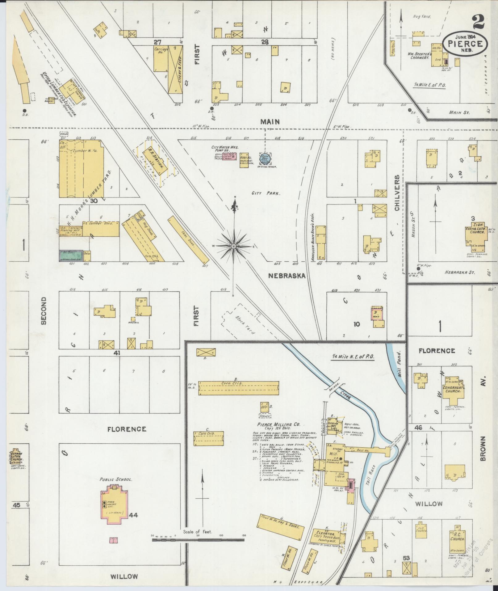 Sanborn Fire Insurance Map from Pierce, Pierce County, Nebraska (1904), Sheet #0002 - Complete Map Set gallery image, historic Sanborn map, vintage wall art, Nebraska Nebraska