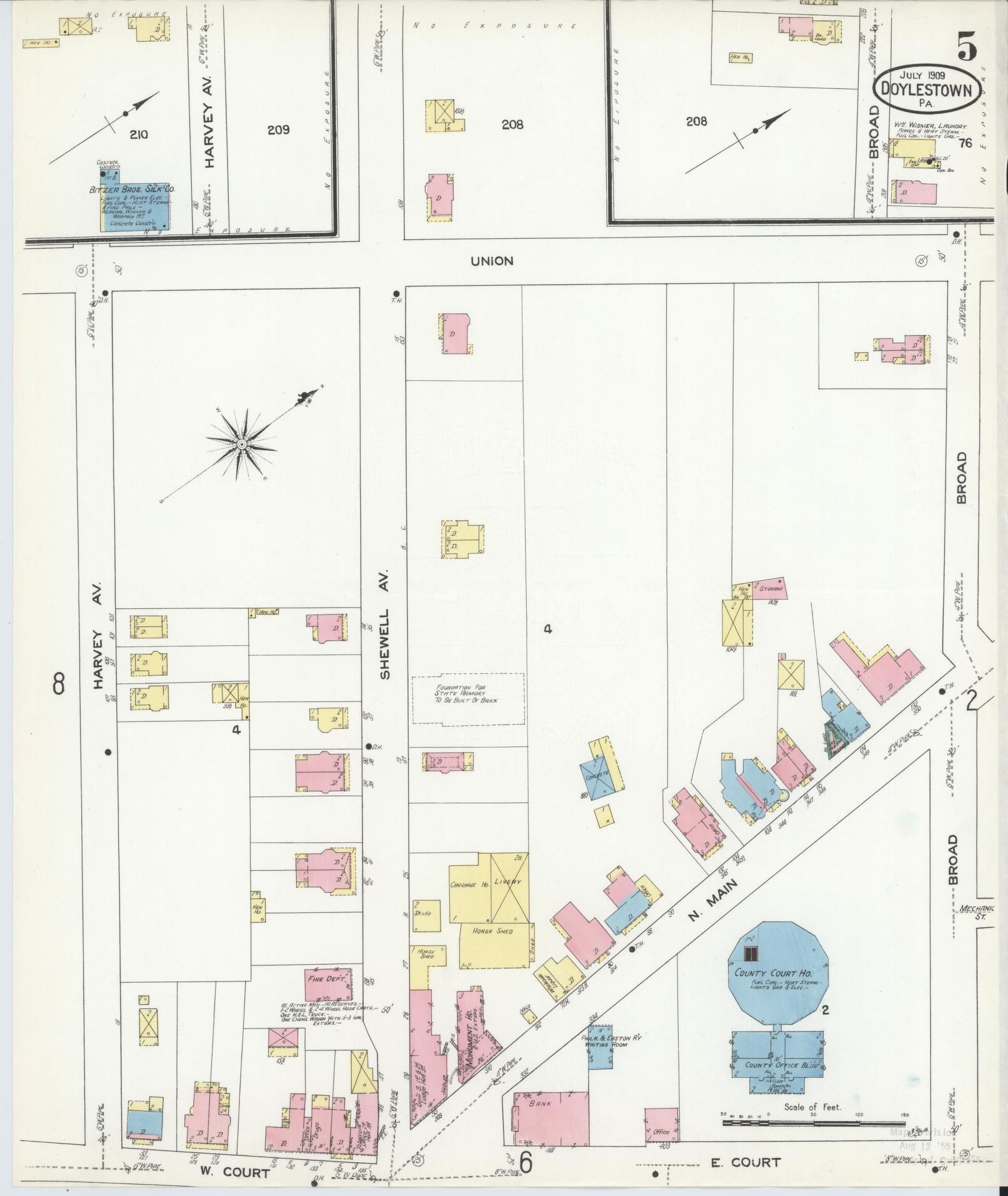 Sanborn Fire Insurance Map from Doylestown, Bucks County, Pennsylvania (1909), Sheet #0005 - Historic Sanborn Fire Insurance Map Print, vintage old map wall art, antique decor, genealogy gift, Pennsylvania Pennsylvania map