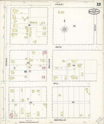 Sanborn Fire Insurance Map from Bozeman, Gallatin County, Montana (1891), Sheet #0013 - Complete Map Set gallery image, historic Sanborn map, vintage wall art, Montana Montana