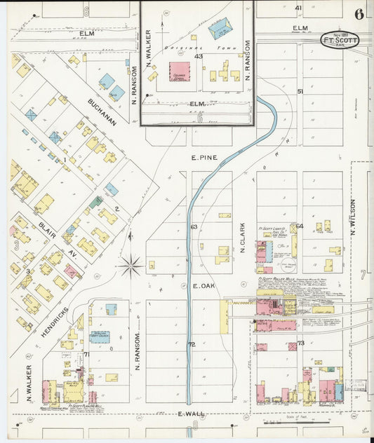 Sanborn Fire Insurance Map from Fort Scott, Bourbon County, Kansas (1893), Sheet #0006 - Historic Sanborn Fire Insurance Map Print, vintage old map wall art, antique decor, genealogy gift, Kansas Kansas map