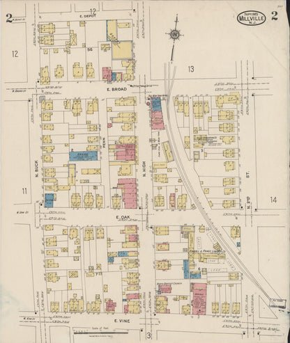 Sanborn Fire Insurance Map from Millville, Cumberland County, New Jersey (1923), Sheet #0002 - Historic Sanborn Fire Insurance Map Print, vintage old map wall art, antique decor, genealogy gift, New Jersey New Jersey map