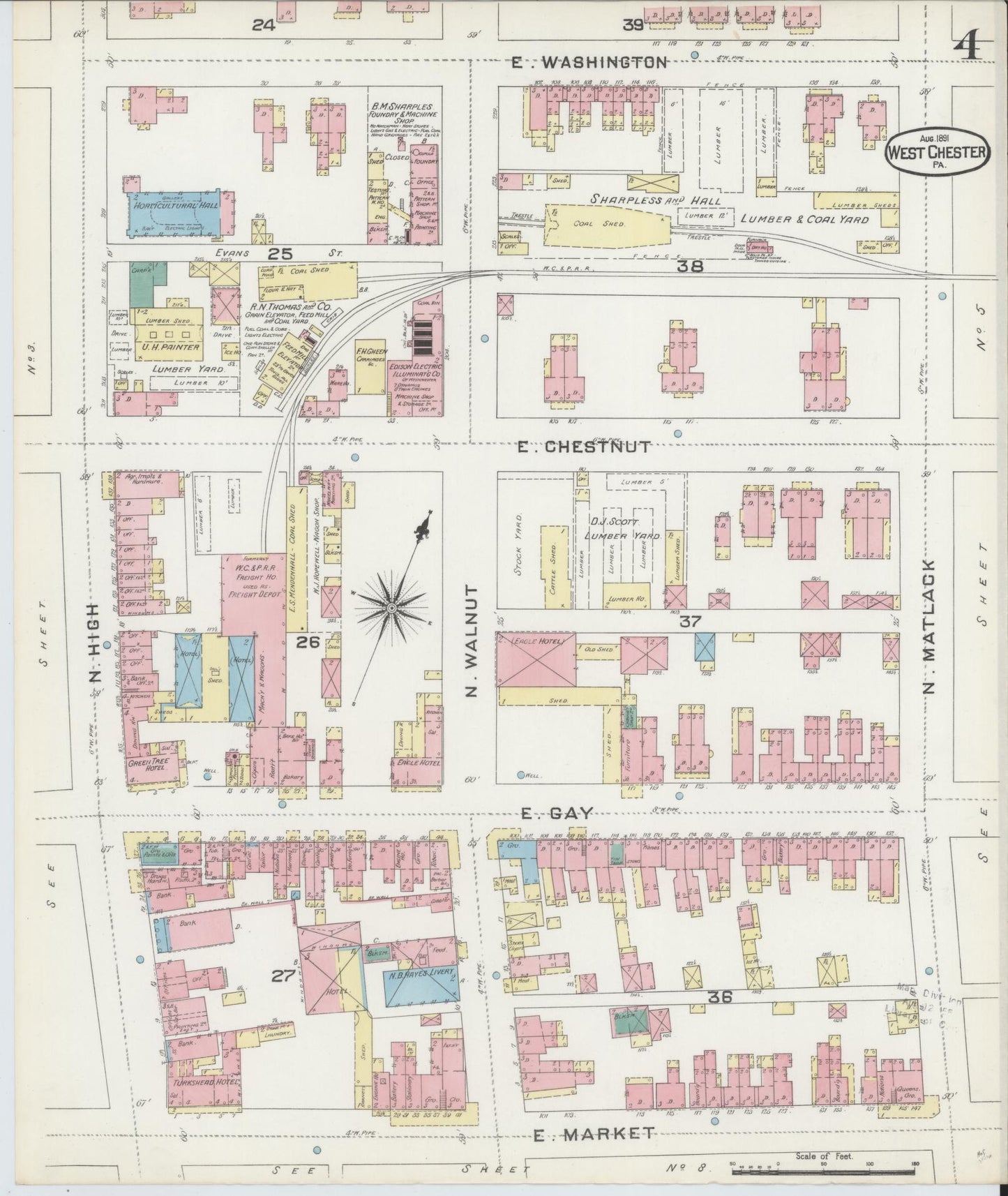 Sanborn Fire Insurance Map from West Chester, Chester County, Pennsylvania (1891), Sheet #0004 - Complete Map Set gallery image, historic Sanborn map, vintage wall art, Pennsylvania Pennsylvania
