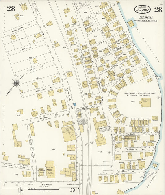 Sanborn Fire Insurance Map from Laconia, Belknap County, New Hampshire (1923), Sheet #0028 - Historic Sanborn Fire Insurance Map Print, vintage old map wall art, antique decor, genealogy gift, New Hampshire New Hampshire map
