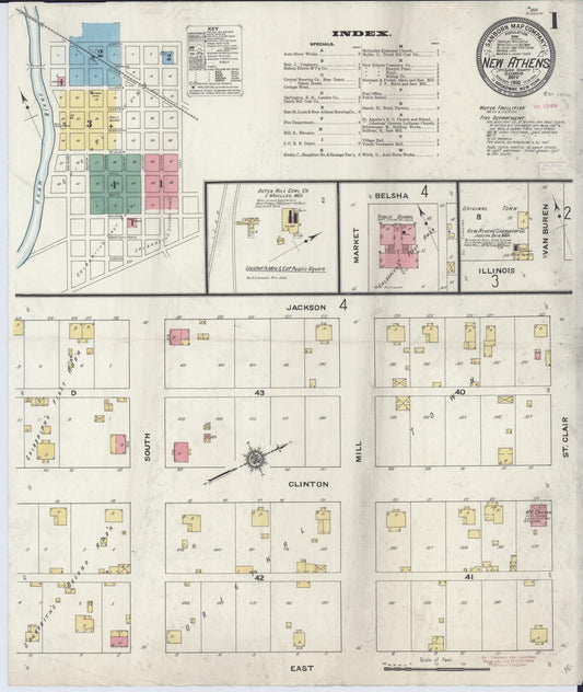 Sanborn Fire Insurance Map from New Athens, Saint Clair County, Illinois (1910), Sheet #0001 - Historic Sanborn Fire Insurance Map Print, vintage old map wall art, antique decor, genealogy gift, Illinois Illinois map
