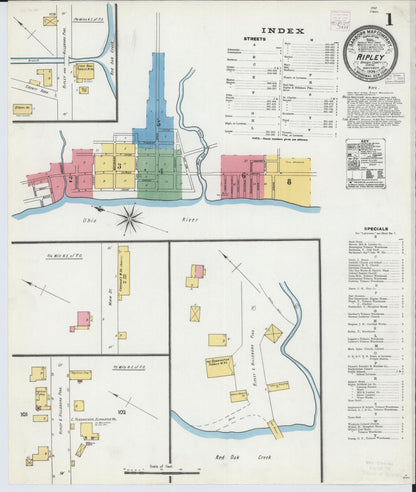 Sanborn Fire Insurance Map from Ripley, Brown County, Ohio (1904), Sheet #0001 - Historic Sanborn Fire Insurance Map Print, vintage old map wall art, antique decor, genealogy gift, Ohio Ohio map