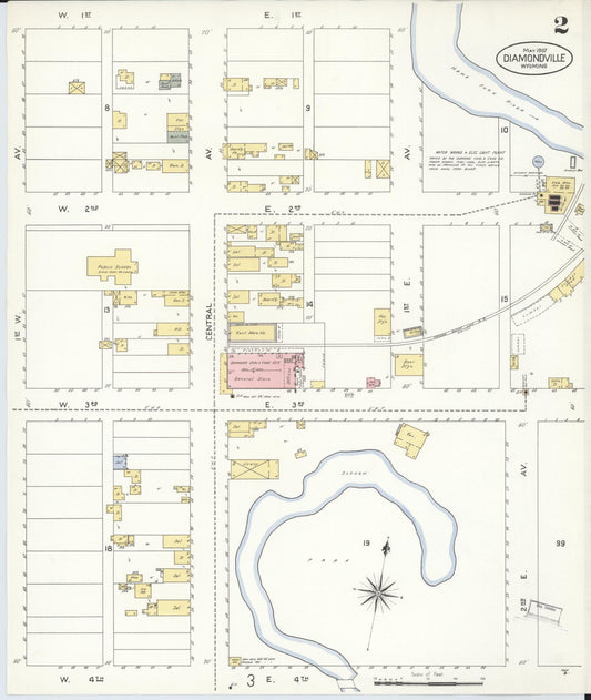 Sanborn Fire Insurance Map from Diamondville, Lincoln County, Wyoming (1907), Sheet #0002 - Historic Sanborn Fire Insurance Map Print, vintage old map wall art, antique decor, genealogy gift, Wyoming Wyoming map