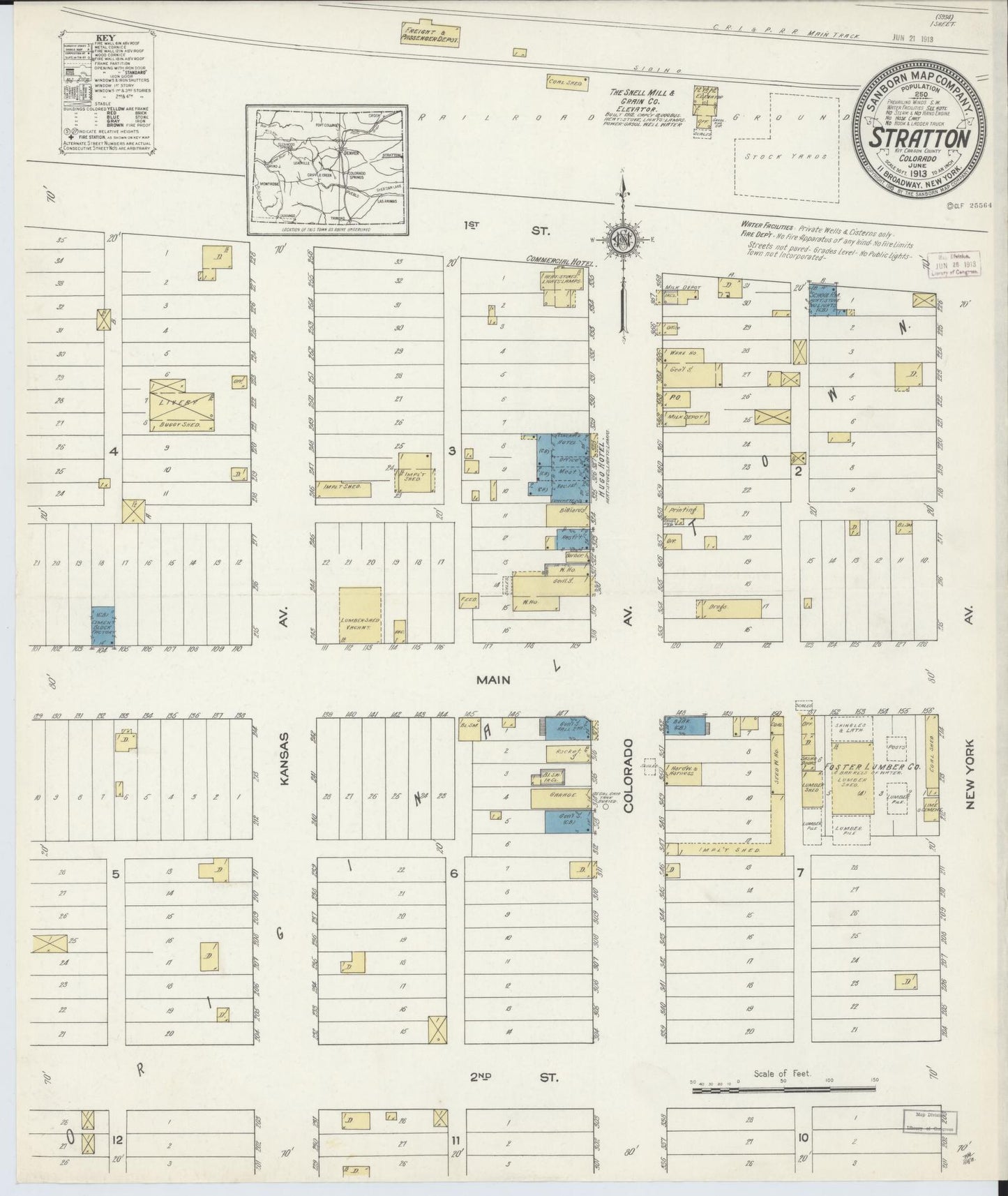 Sanborn Fire Insurance Map from Stratton, Kit Carson County, Colorado (1913), Sheet #0001 - Historic Sanborn Fire Insurance Map Print, vintage old map wall art, antique decor, genealogy gift, Colorado Colorado map