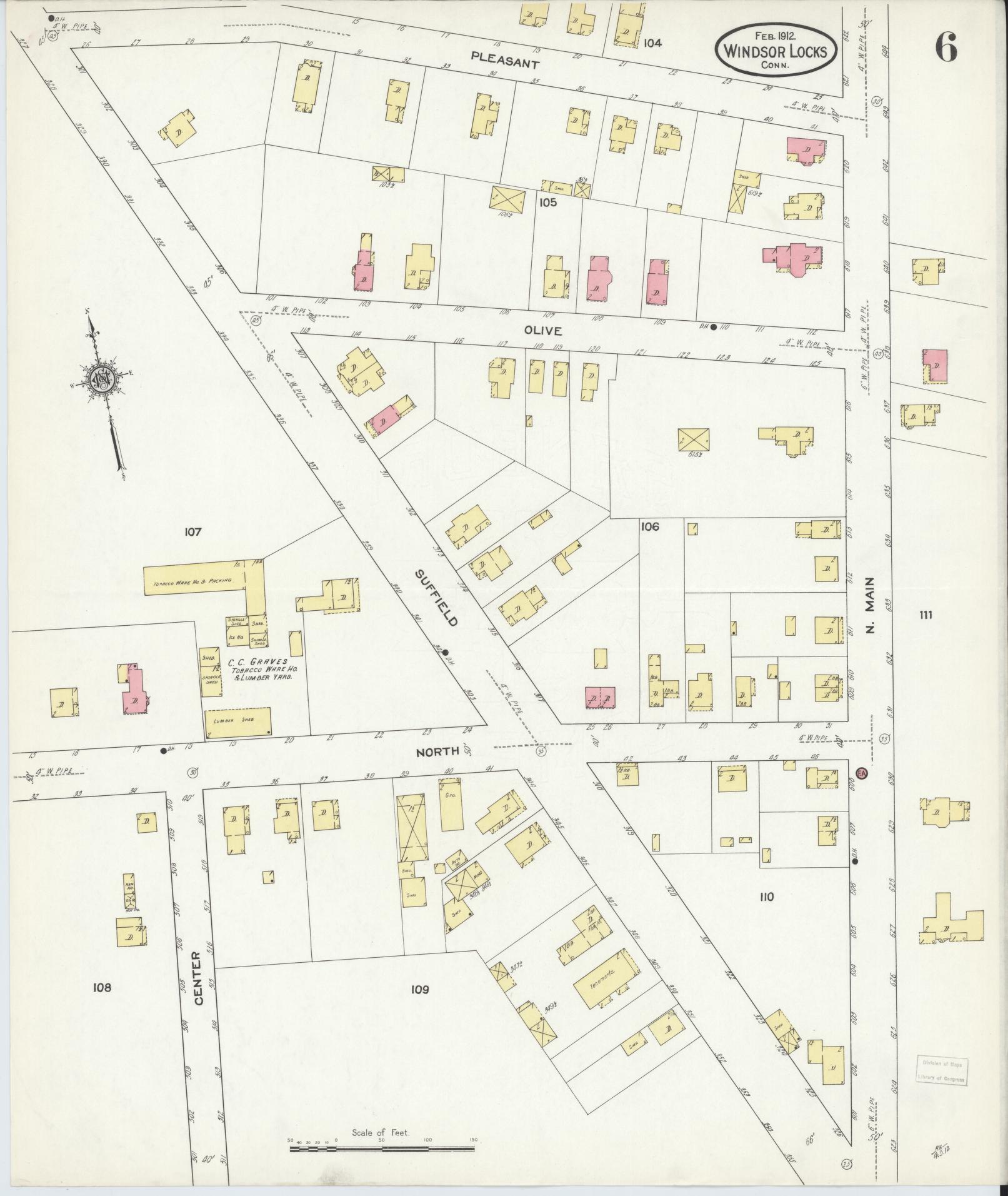 Sanborn Fire Insurance Map from Windsor Locks, Hartford County, Connecticut (1912), Sheet #0006 - Complete Map Set gallery image, historic Sanborn map, vintage wall art, Connecticut Connecticut