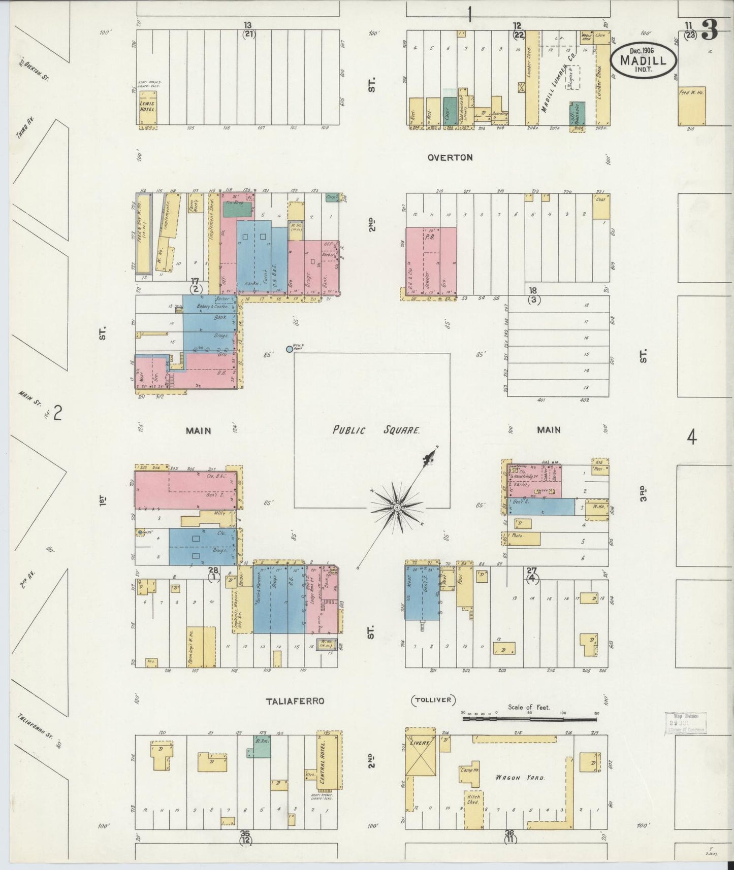 Sanborn Fire Insurance Map from Madill, Marshall County, Oklahoma (1906), Sheet #0003 - Complete Map Set gallery image, historic Sanborn map, vintage wall art, Oklahoma Oklahoma