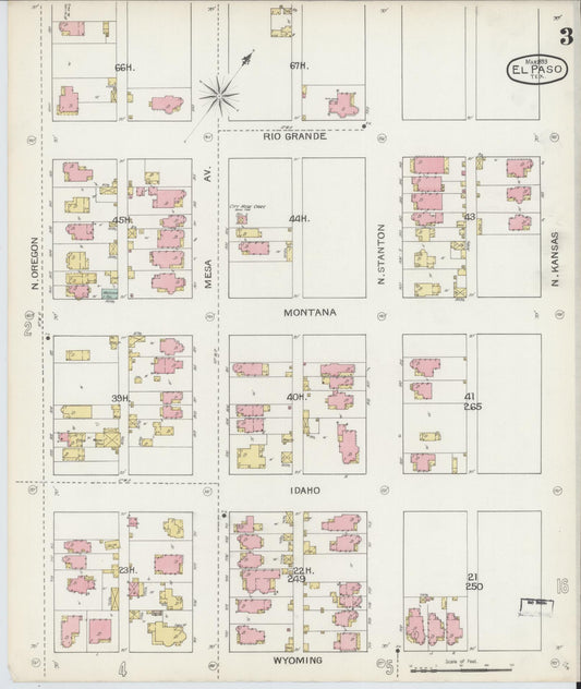 Sanborn Fire Insurance Map from El Paso, El Paso County, Texas (1893), Sheet #0003 - Historic Sanborn Fire Insurance Map Print, vintage old map wall art, antique decor, genealogy gift, Texas Texas map