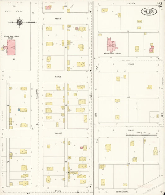 Sanborn Fire Insurance Map from Weiser, Washington County, Idaho (1914), Sheet #0002 - Historic Sanborn Fire Insurance Map Print, vintage old map wall art, antique decor, genealogy gift, Idaho Idaho map