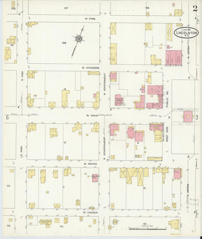 Sanborn Fire Insurance Map from Lincolnton, Lincoln County, North Carolina (1911), Sheet #0002 - Complete Map Set gallery image, historic Sanborn map, vintage wall art, North Carolina North Carolina