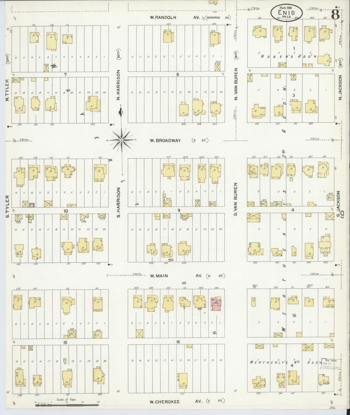 Sanborn Fire Insurance Map from Enid, Garfield County, Oklahoma (1908), Sheet #0008 - Complete Map Set gallery image, historic Sanborn map, vintage wall art, Oklahoma Oklahoma