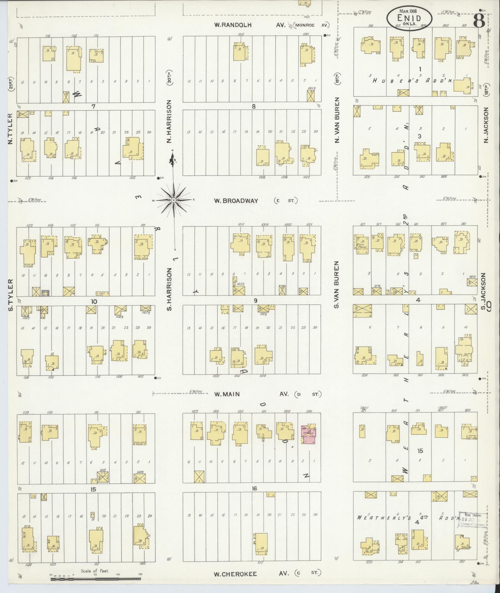 Sanborn Fire Insurance Map from Enid, Garfield County, Oklahoma (1908), Sheet #0008 - Complete Map Set gallery image, historic Sanborn map, vintage wall art, Oklahoma Oklahoma