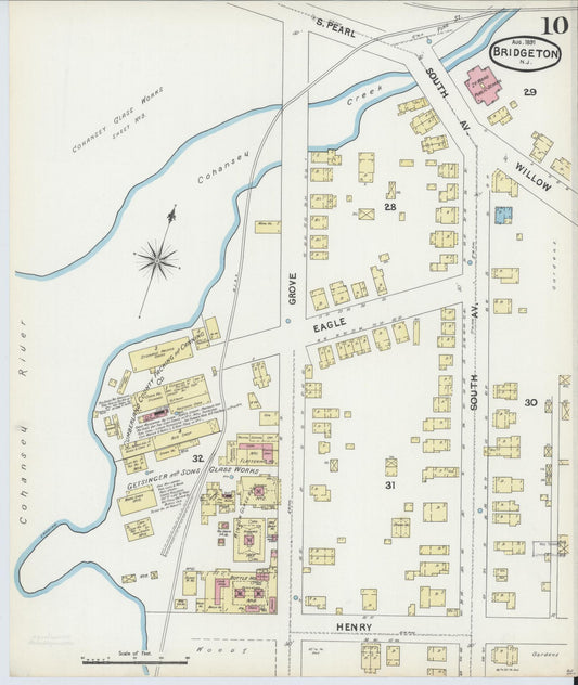Sanborn Fire Insurance Map from Bridgeton, Cumberland County, New Jersey (1891), Sheet #0010 - Historic Sanborn Fire Insurance Map Print, vintage old map wall art, antique decor, genealogy gift, New Jersey New Jersey map
