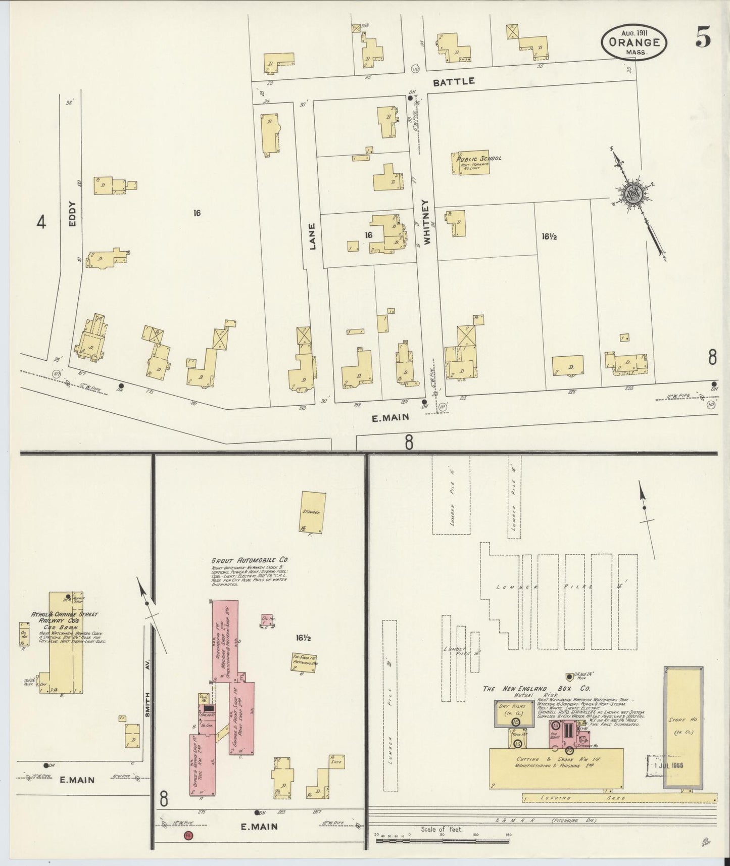 Sanborn Fire Insurance Map from Orange, Franklin County, Massachusetts (1911), Sheet #0005 - Historic Sanborn Fire Insurance Map Print, vintage old map wall art, antique decor, genealogy gift, Massachusetts Massachusetts map