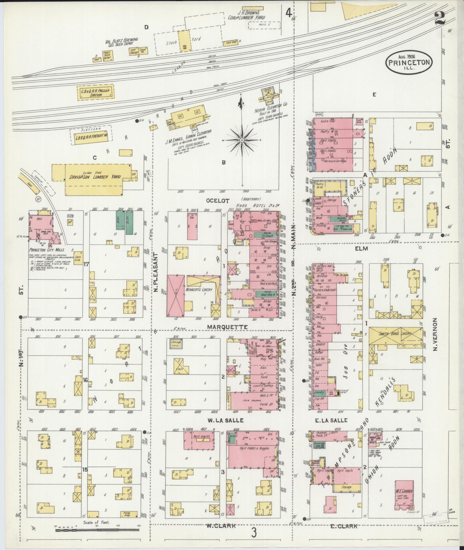 Sanborn Fire Insurance Map from Princeton, Bureau County, Illinois (1906), Sheet #0002 - Complete Map Set gallery image, historic Sanborn map, vintage wall art, Illinois Illinois
