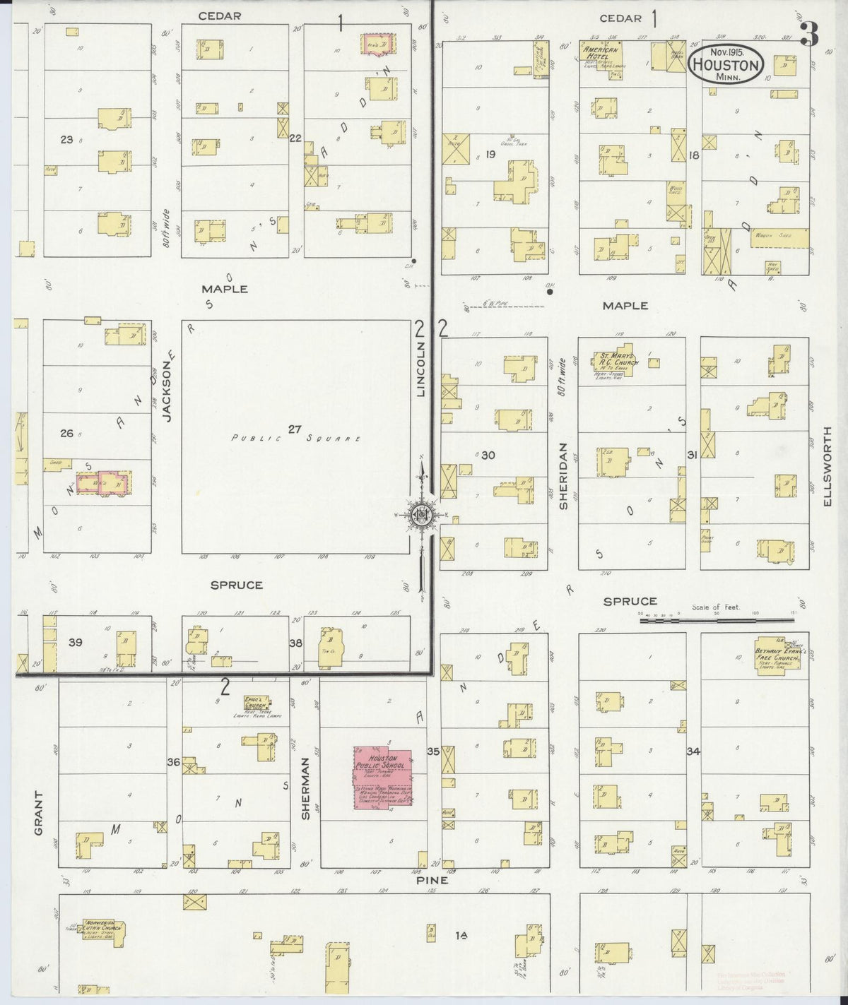 Sanborn Fire Insurance Map from Houston, Houston County, Minnesota (1915), Sheet #0003 - Complete Map Set gallery image, historic Sanborn map, vintage wall art, Minnesota Minnesota