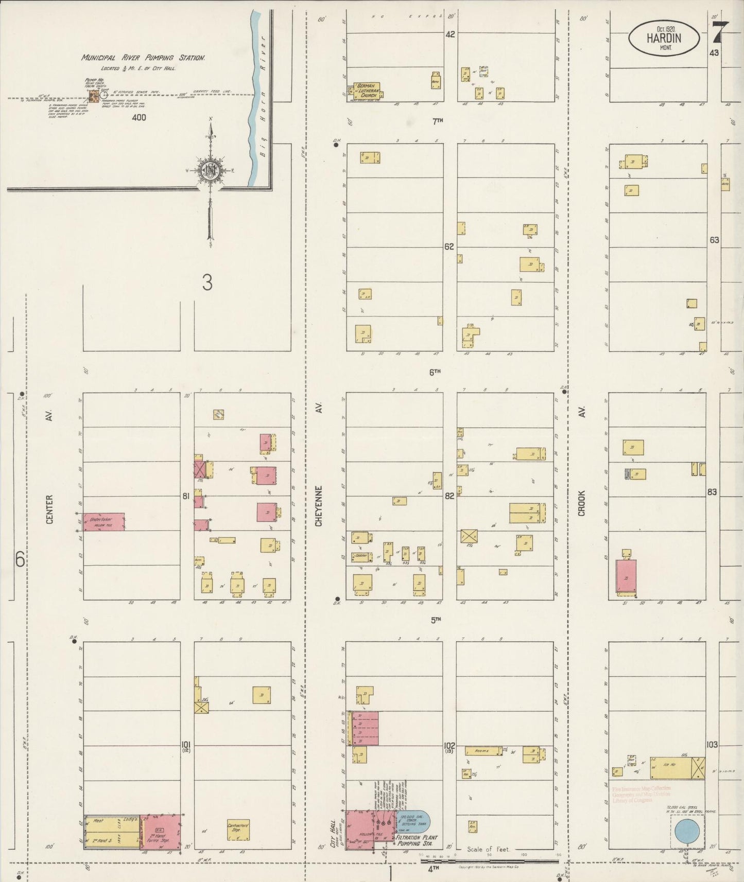 Sanborn Fire Insurance Map from Hardin, Big Horn County, Montana (1920), Sheet #0007 - Complete Map Set gallery image, historic Sanborn map, vintage wall art, Montana Montana