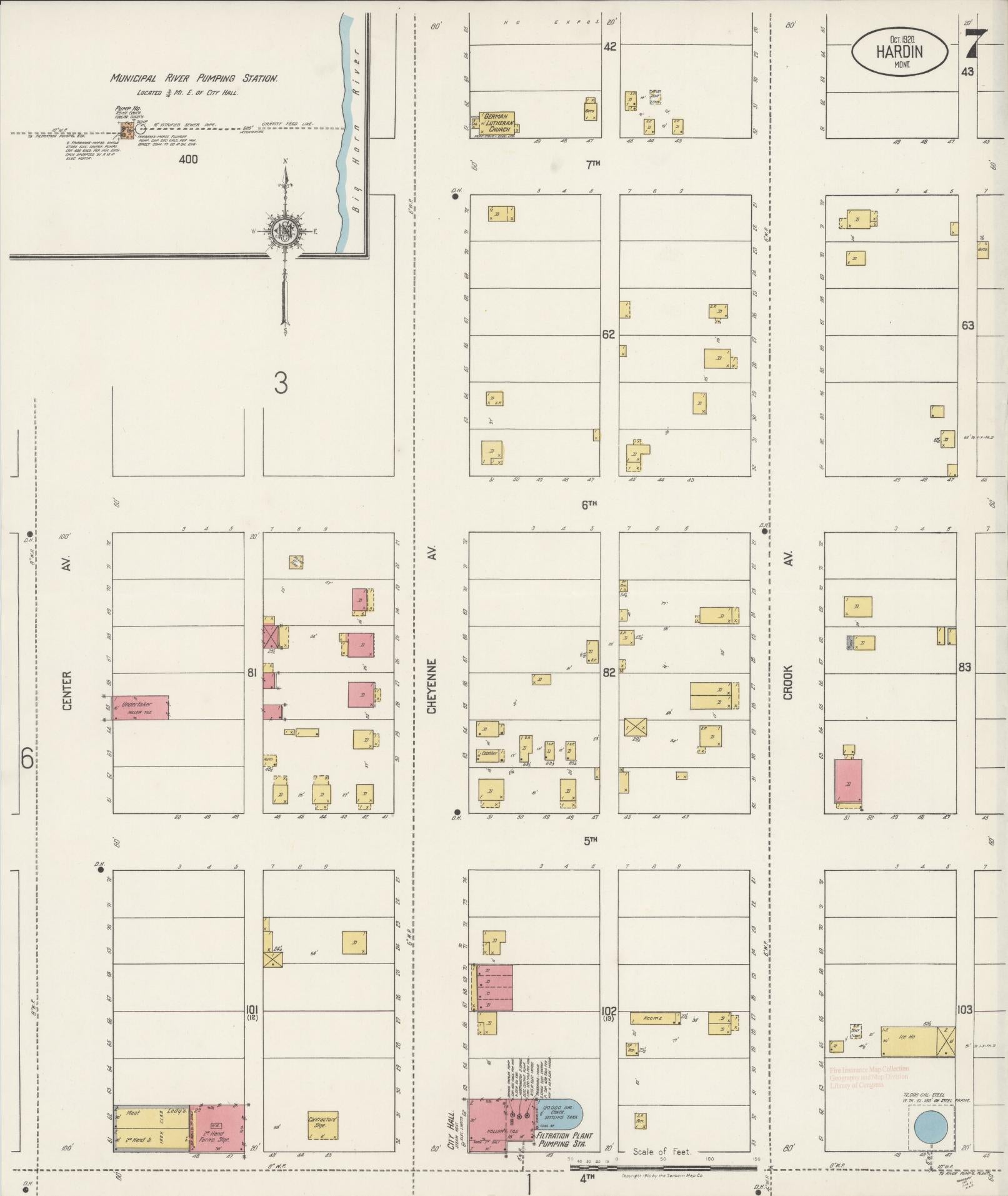 Sanborn Fire Insurance Map from Hardin, Big Horn County, Montana (1920), Sheet #0007 - Complete Map Set gallery image, historic Sanborn map, vintage wall art, Montana Montana