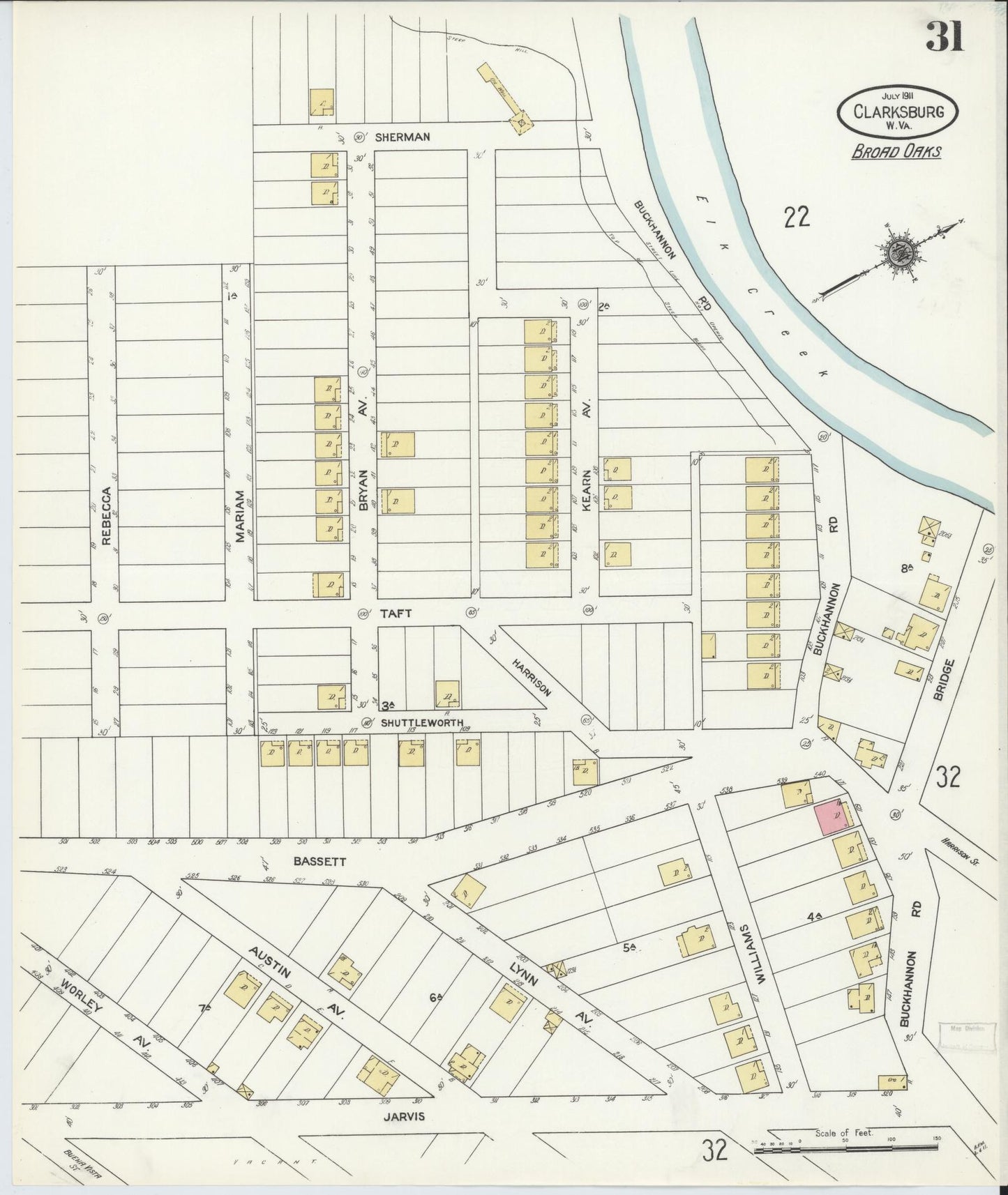 Sanborn Fire Insurance Map from Clarksburg, Harrison County, West Virginia (1911), Sheet #0031 - Complete Map Set gallery image, historic Sanborn map, vintage wall art, West Virginia West Virginia