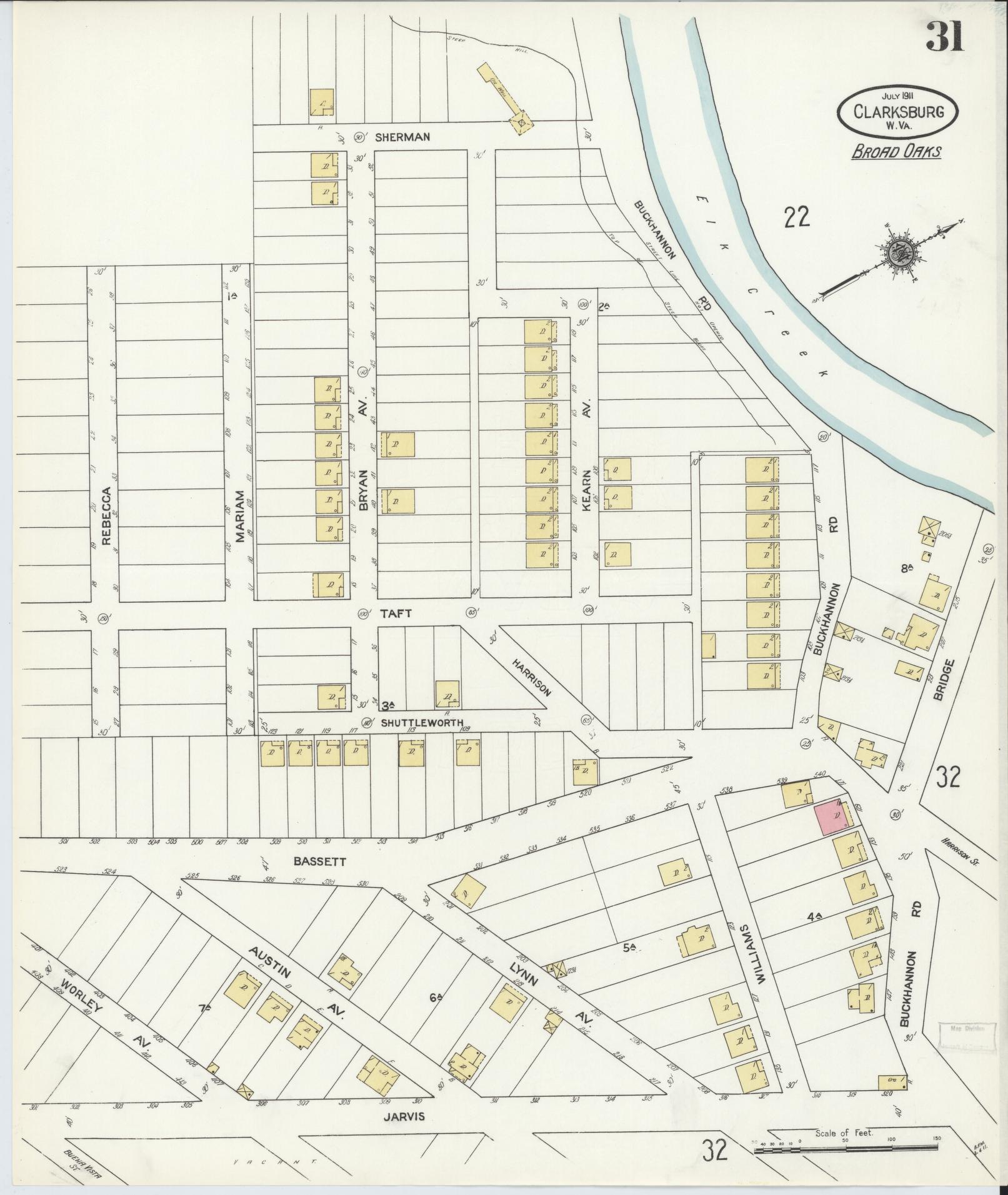 Sanborn Fire Insurance Map from Clarksburg, Harrison County, West Virginia (1911), Sheet #0031 - Complete Map Set gallery image, historic Sanborn map, vintage wall art, West Virginia West Virginia