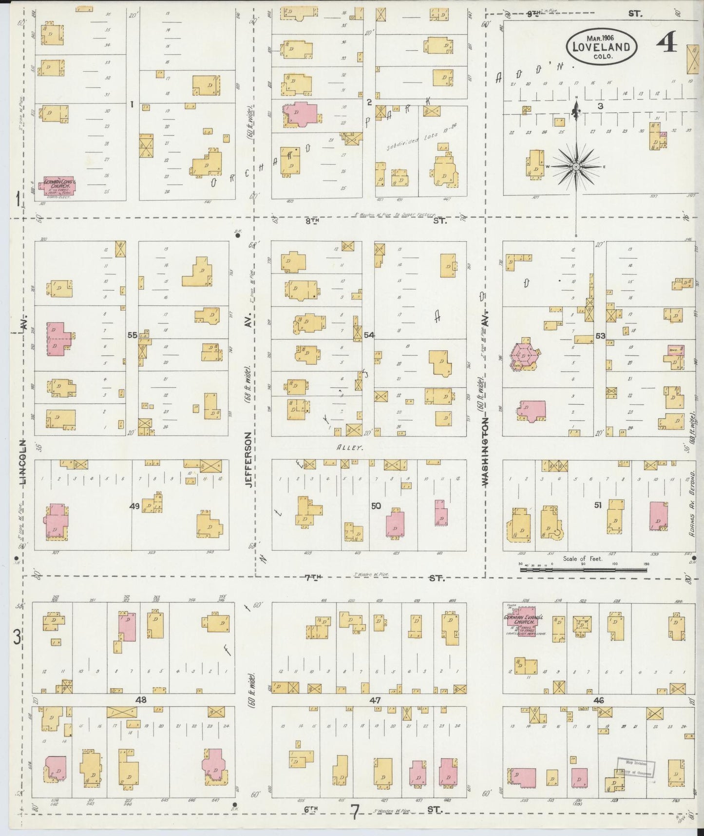 Sanborn Fire Insurance Map from Loveland, Larimer County, Colorado (1906), Sheet #0004 - Historic Sanborn Fire Insurance Map Print, vintage old map wall art, antique decor, genealogy gift, Colorado Colorado map