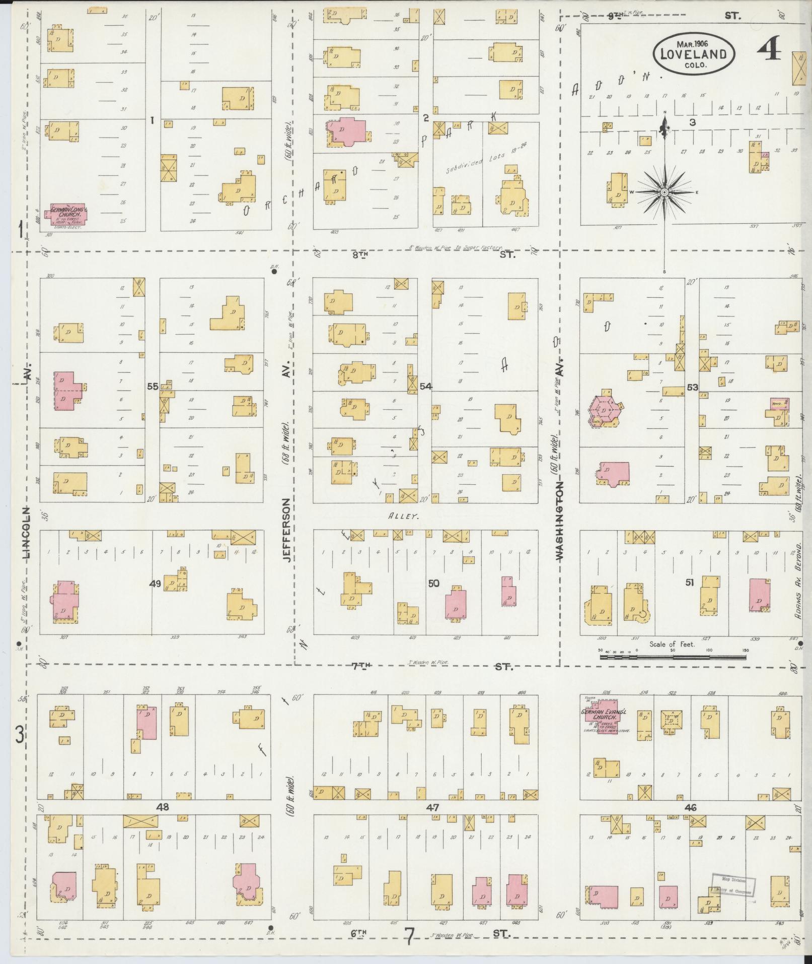Sanborn Fire Insurance Map from Loveland, Larimer County, Colorado (1906), Sheet #0004 - Historic Sanborn Fire Insurance Map Print, vintage old map wall art, antique decor, genealogy gift, Colorado Colorado map