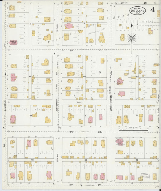 Sanborn Fire Insurance Map from Loveland, Larimer County, Colorado (1906), Sheet #0004 - Historic Sanborn Fire Insurance Map Print, vintage old map wall art, antique decor, genealogy gift, Colorado Colorado map