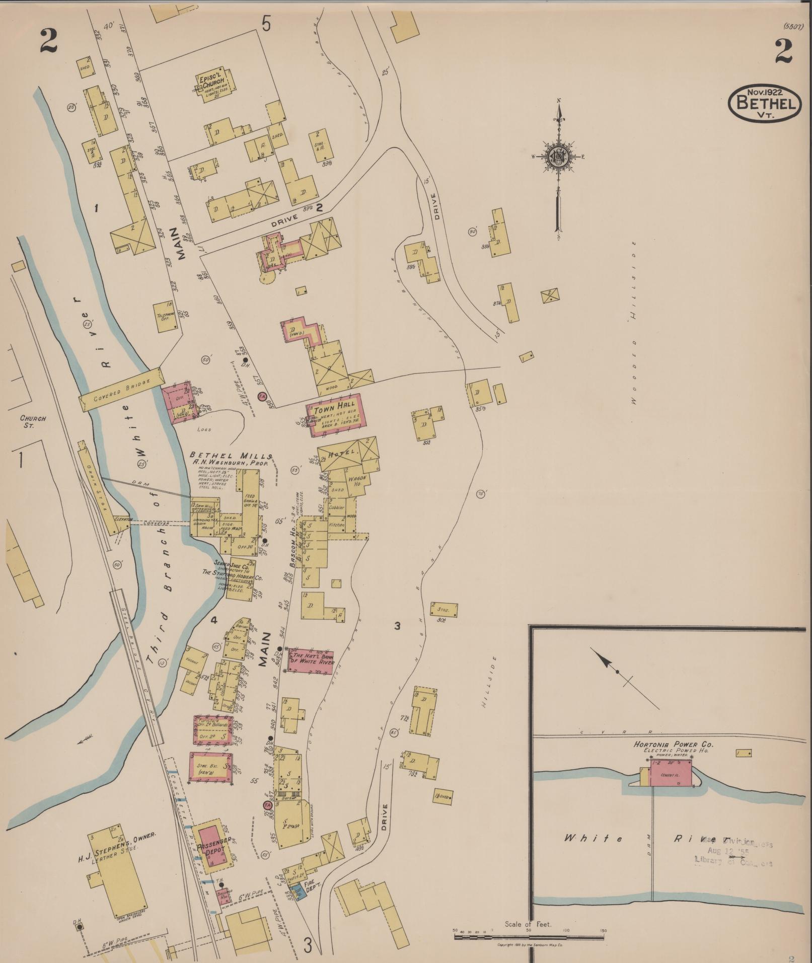 Sanborn Fire Insurance Map from Bethel, Windsor County, Vermont (1922), Sheet #0002 - Complete Map Set gallery image, historic Sanborn map, vintage wall art, Vermont Vermont