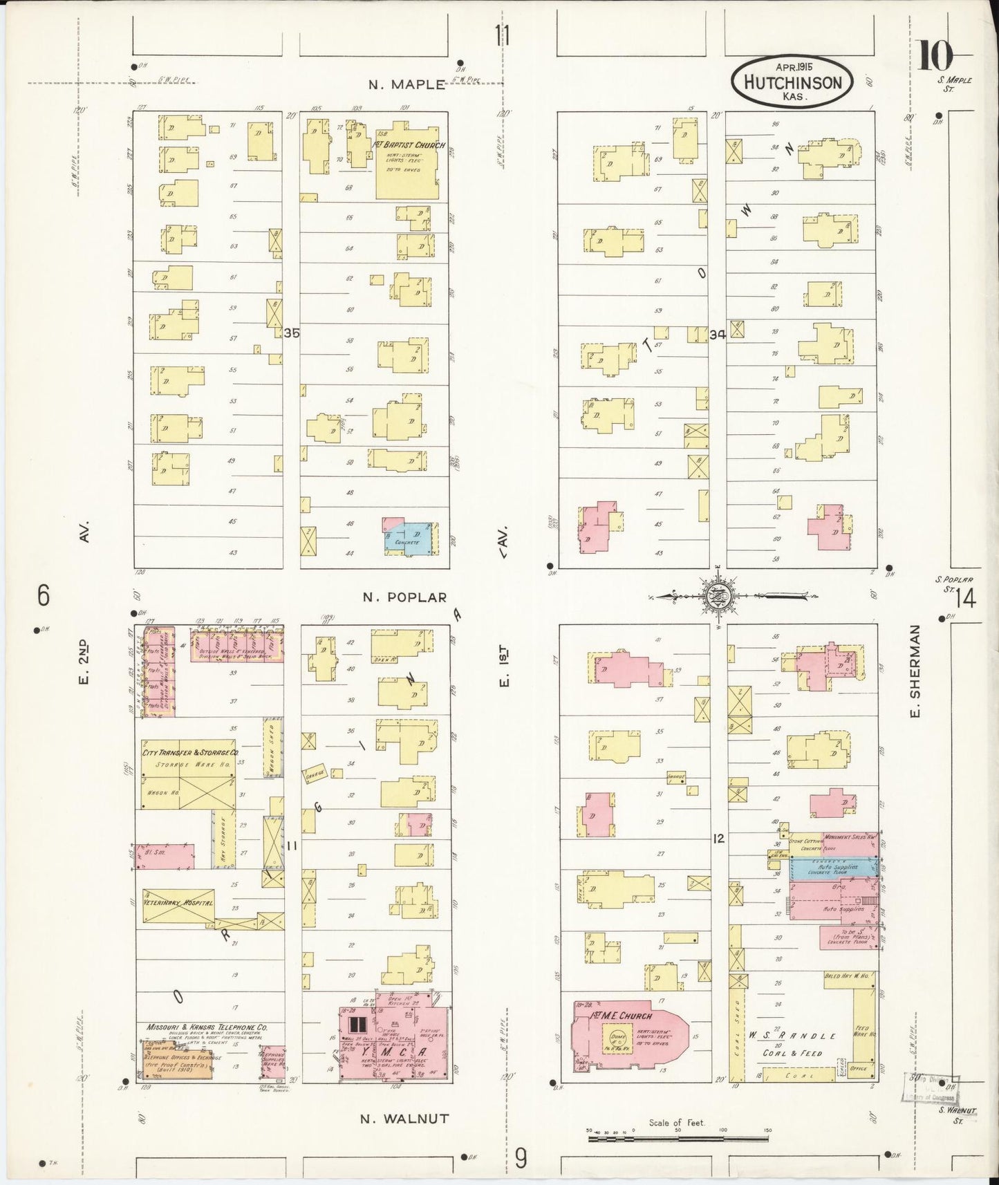Sanborn Fire Insurance Map from Hutchinson, Reno County, Kansas (1915), Sheet #0011 - Historic Sanborn Fire Insurance Map Print, vintage old map wall art, antique decor, genealogy gift, Kansas Kansas map