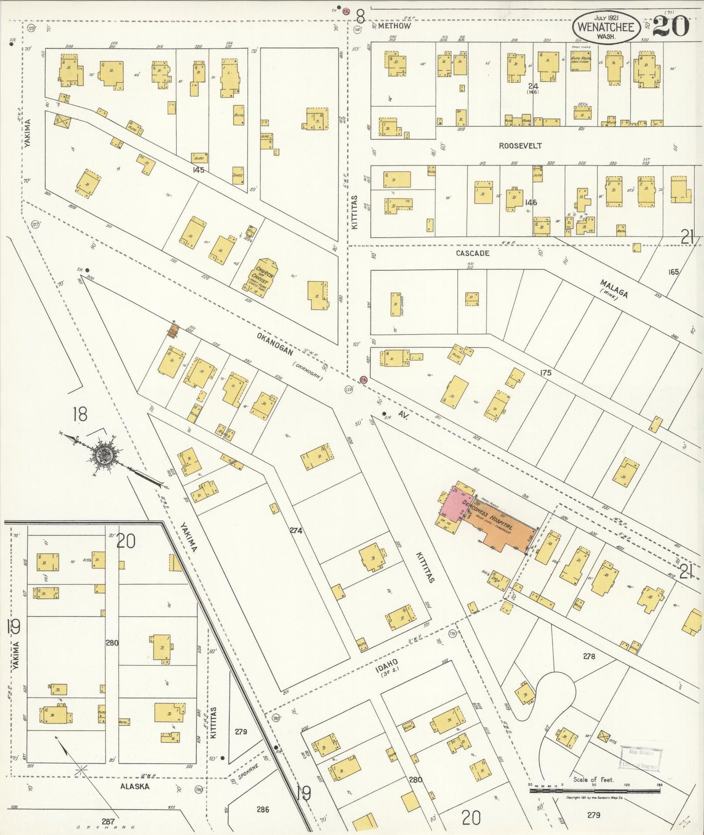 Sanborn Fire Insurance Map from Wenatchee, Chelan County, Washington (1921), Sheet #0020 - Complete Map Set gallery image, historic Sanborn map, vintage wall art, Washington Washington