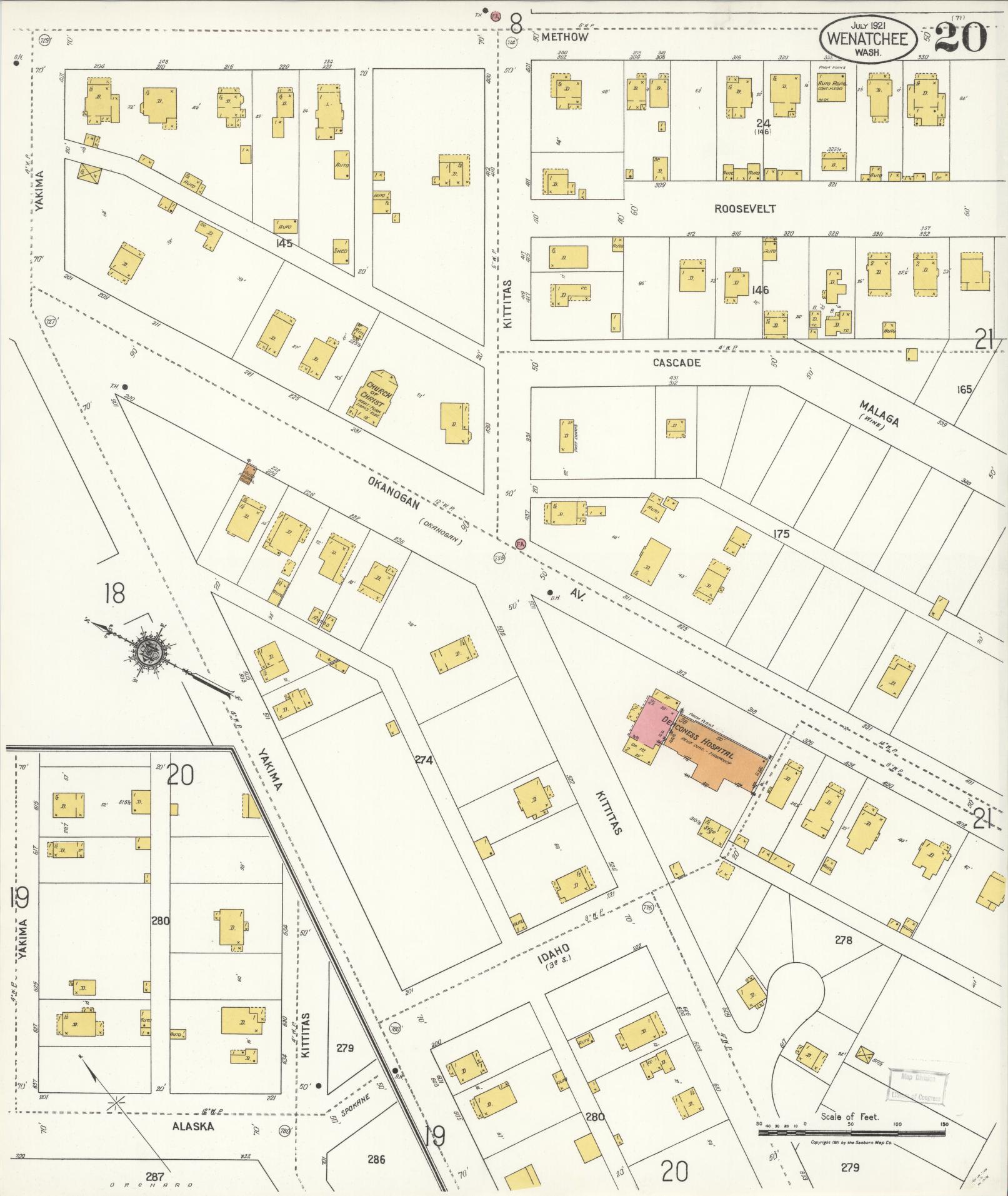 Sanborn Fire Insurance Map from Wenatchee, Chelan County, Washington (1921), Sheet #0020 - Complete Map Set gallery image, historic Sanborn map, vintage wall art, Washington Washington